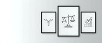 Modern minimalist wall art featuring decision-making icons in black frames on white background for office and business interior design.