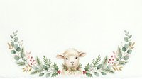 Watercolor sheep head with pink flowers and green foliage wreath, isolated on white background for nursery decor, greeting cards, and textile design.