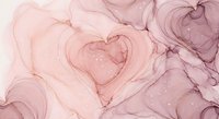 Abstract pink and rose gold fluid art with heart-shaped swirls and marble texture for romantic designs and Valentine's Day projects.