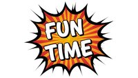 Comic book style burst with FUN TIME text in bold letters. Colorful explosion design with orange and red gradient background for entertainment projects.