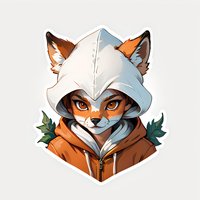 Stylized fox character wearing white hood and orange jacket, with piercing eyes and subtle smirk against isolated background. Ready for gaming or mascot design.