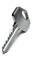 Metallic key isolated on white background, suitable for security, access control, and lock-related design projects.