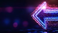 Glowing neon arrow shape with sparkle particles effect on dark background, pink and blue colors, digital art for technology and direction concepts.