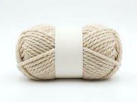 Skein of natural beige twisted yarn with white band isolated on white background, ready for knitting, crochet, and craft design projects.