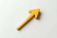 Yellow diagonal arrow pointing upward on white background with soft shadow, minimalist design for business growth and success concepts.