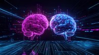 Digital brain network with glowing neural connections and data streams in futuristic cyber space for artificial intelligence and technology concepts.