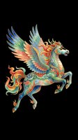 Colorful ornate winged horse with Asian folk art patterns, isolated on transparent background. Great for stickers, t-shirt design, print on demand, and sublimation.
