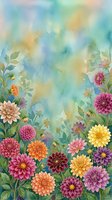 Watercolor dahlia flowers border on soft pastel background for greeting cards, wedding invitations and floral design projects.
