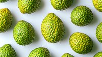Fresh whole kaffir limes arranged in rows on white background, bright green citrus fruits with bumpy textured rind showing natural pattern and shadows.