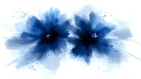 Ethereal navy blue watercolor flowers with dark centers and delicate splashes create dreamy floral composition on white background, suitable for modern wall art.