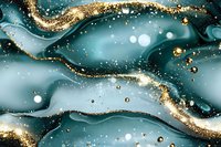 Luxury abstract background in emerald green and gold with flowing waves, glitter, and bokeh effect creates elegant marble-like texture for design projects.