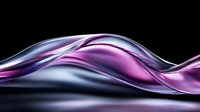 Abstract flowing liquid metal waves in purple and silver colors against black background, smooth glossy surface creates elegant modern design element.