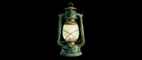 Vintage green metal oil lantern with brass accents and glass panels, isolated on transparent background. Ready for t-shirt designs, clipart, stickers, print-on-demand products, and sublimation projects.