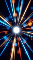 Dynamic light burst with radial beams in blue and orange colors creating speed motion effect on dark background for technology presentations.