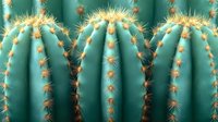 Close-up of green barrel cactus with golden spines in row formation. Desert succulent plant pattern for botanical decor, gardening projects and nature designs.