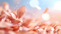 Delicate coral-colored leaves with soft bokeh effects create dreamy nature background in pastel tones, featuring gentle morning light and blurred glowing highlights.
