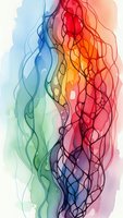 Abstract watercolor flowing lines in vibrant rainbow colors with organic curved shapes and fluid movement for modern artistic design projects.