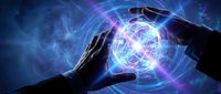 Silhouetted hands holding glowing energy sphere with blue and purple light effects, representing power, technology, innovation, and futuristic concepts for digital design projects.