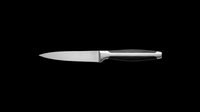 Sharp chef knife with black handle isolated on transparent background, ready for kitchen design, clipart, t-shirt graphics, print-on-demand products, stickers, and sublimation projects.