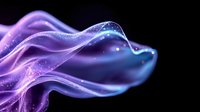 Abstract flowing purple and blue liquid waves with sparkling particles on black background for modern digital art and futuristic design projects.