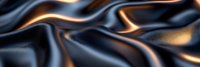 Luxurious dark silk fabric with golden highlights creates elegant flowing waves and folds against black background, showcasing smooth textile texture and light reflection.
