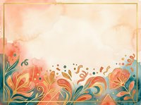 Vintage watercolor floral border with ornamental swirls, coral and teal botanical elements on aged cream background. Decorative frame for invitations, cards, posters.