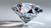 Brilliant cut diamond with colorful light refraction on neutral background, showcasing facets and clarity for luxury jewelry design.