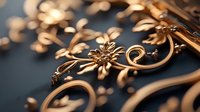Elegant gold floral jewelry elements with intricate curls and details on dark background, showcasing luxury craftsmanship for high-end accessories.
