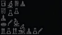 Science laboratory equipment icons frame on black background with copy space for text and design projects.