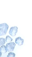Translucent blue ice crystals and frozen mineral stones scattered on white background, isolated for design use in jewelry, cosmetics, and luxury product marketing.