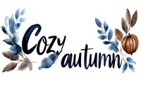 Watercolor autumn text design with blue and brown floral elements, pumpkin detail and hand lettered calligraphy on white background, isolated for seasonal decor.
