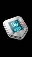 Metallic fraud alert security button with glowing teal shield and lock display, isolated on transparent background, ready for stickers, T-shirts, and print on demand.