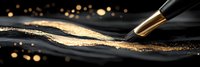 Elegant gold glitter wave painted with brush on black background with bokeh lights, luxury abstract art design for creative projects and banners.