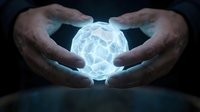 Hands holding glowing digital sphere with network connections, representing technology innovation, data protection, and future business solutions for corporate presentations.