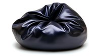 Black leather bean bag chair with soft folds and creases creating organic shapes against white background, modern furniture design isolated for commercial use.