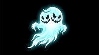 Glowing ghost with menacing expression floating against dark background, perfect for spooky season designs, Halloween graphics, and festive decorations.