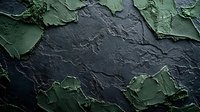 Dark stone or slate textured background with rough green paint strokes creating abstract artistic composition. Modern minimalist design for luxury branding.