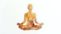 Silhouette of person in lotus position meditating with warm watercolor tones, isolated on white background for wellness and mindfulness design projects.