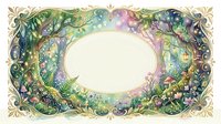 Ornate floral frame with watercolor botanical elements and decorative swirls surrounding blank oval center space for text or design on cream background.