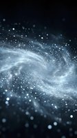 Swirling particles and glowing bokeh create an ethereal light wave effect against a dark background, suitable for technology, science, and digital design projects.