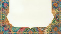 Ornate decorative border frame with intricate floral and geometric patterns in jewel tones, gold accents, and traditional Islamic art style, isolated on white background for design projects.