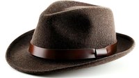 Classic brown felt fedora hat with leather band isolated on white background for fashion accessories and vintage style designs.