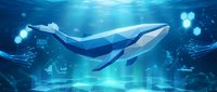 Majestic blue whale swimming through deep ocean waters with sunlight rays and bubbles creating ethereal underwater atmosphere for marine life concepts.