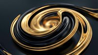 Abstract golden and black metallic swirls creating dynamic flowing curves with reflective surfaces for modern design projects and luxury branding materials.