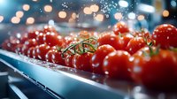 Fresh red cherry tomatoes with water drops on dark surface, dramatic lighting with bokeh effect in background, macro food photography.