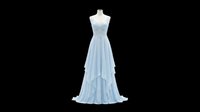 Light blue sleeveless flowing gown with layered chiffon skirt isolated on transparent background, ready for fashion design, t-shirt graphics, print-on-demand products and digital design projects.