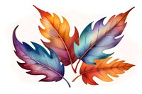 Vibrant autumn leaves in orange, purple and teal watercolor style on white background, isolated botanical illustration for seasonal designs and decorative projects.