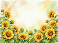 Watercolor sunflower border frame with yellow blooms and green leaves on soft beige background for greeting cards and invitations.