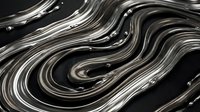 Abstract liquid metal waves with silver chrome finish creating dynamic flowing patterns and reflective surface textures for modern design backgrounds.
