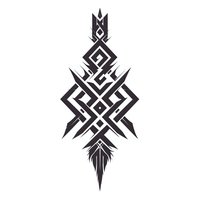 Geometric tribal tattoo design with angular shapes and symmetrical pattern on white background. Isolated black ornamental element for body art and decoration.
